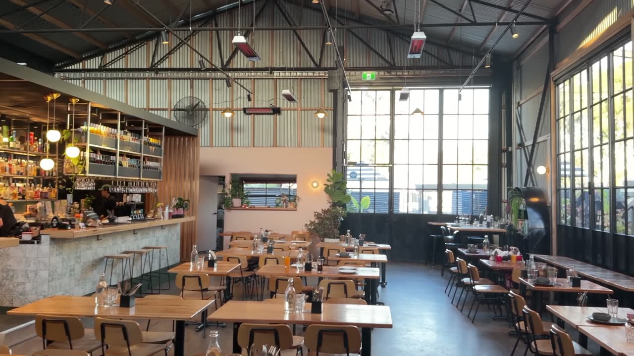 Barn doors opening into Main Dining